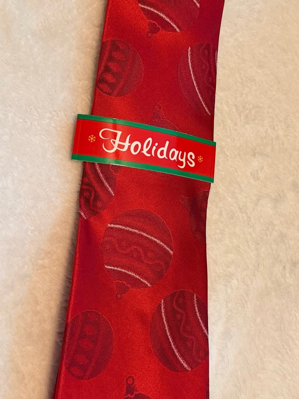 Holiday Red Men's Tie with Ornament Motif